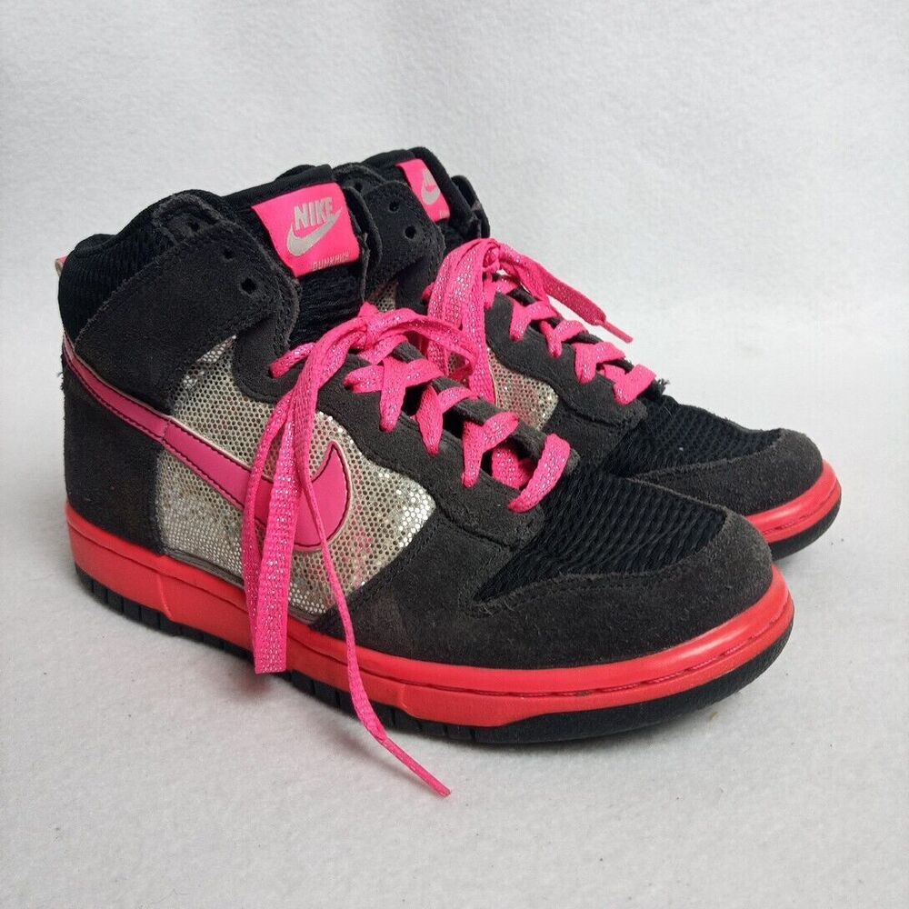 Nike Dunk High 454054-060 Black Pink Grey Glitter Womens 6.5 EUC